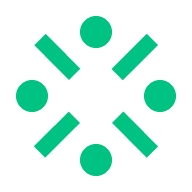 Green geometric design composed of four diagonal bars and four circles arranged symmetrically in a square formation.